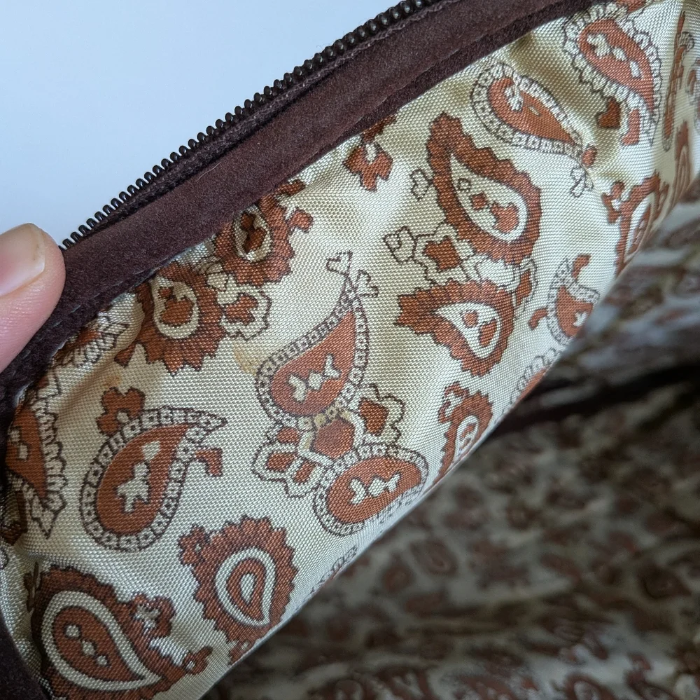 Tan Suede Laptop Document Bag Case with Stripe Detail